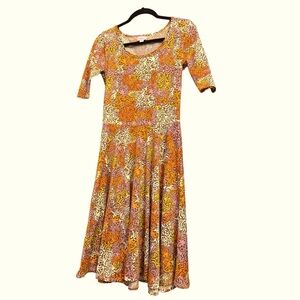 EUC LulaRoe Nicole Dress Women’s Sz Small Orange and Yellow Print